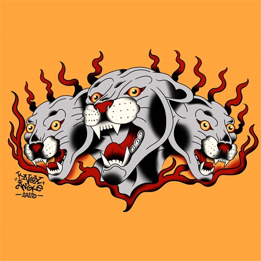 lil triple head panther process on procreate took roughly an hour start to finish KA 🩸🩸🩸