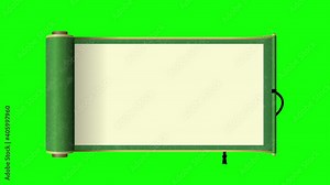 Japanese scroll paper opening animation ( 4K, MP4 ) / green. For background transparent use.