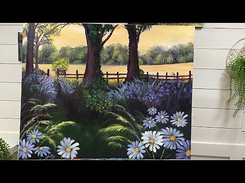 How To Paint FLOWERS BY THE FIELD / acrylic Painting Tutorial