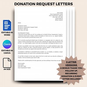 Donation Request Letter Templates, Canva & Word, 7 Editable Fundraising Letters for Sponsorship, Charities, and Events, Thank You Letter - Etsy
