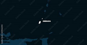 World Map Zoom In To Grenada. Animation in 4K Video. White Grenada Territory On Dark Blue World Map