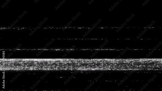 Retro VHS tracking error overlay with static noise, damaged distortion, and black screen background 4K
