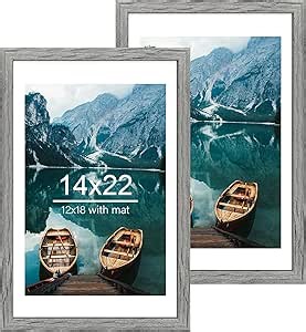 14x22 Picture Frame Set of 2, Rustic Grey Wood Style - Display 14 x 22 Picture without Mat or 12x18 Picture with Mat, Wall Mounting Horizontal and Vertical