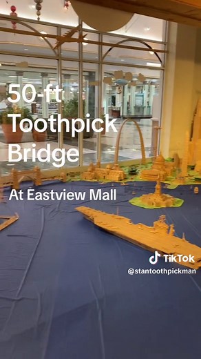 50-ft Toothpick Bridge breaks ALL records. Now at Eastview Mall through 2023 (or until it falls) #toothpickworld #goldengatebridge #toothpick #burjkhalifa #vatican #angkorwat #potalapalace