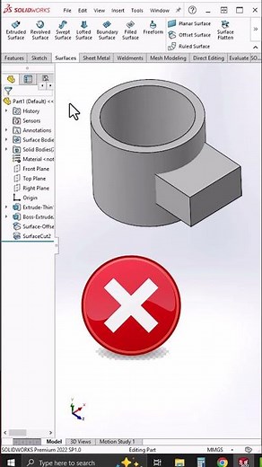 SOLIDWORKS Extrude Cut From Surface