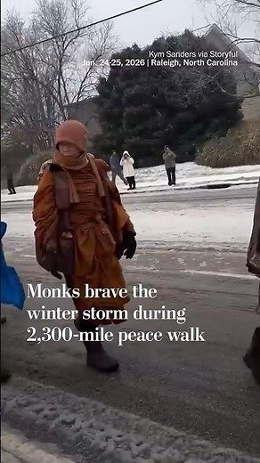Monks brave the winter storm during 2,300-mile peace walk