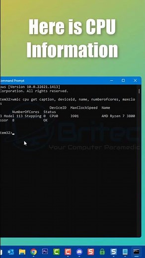Find CPU Information via Command Prompt
