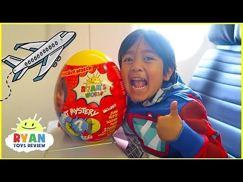 Ryan Opening Giant Surprise Egg Toy on the airplane!!!