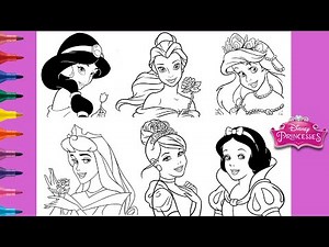 Princesses all together coloring page Coloring Disney Princess Ariel Jasmine Snow White Belle