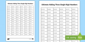 KS1 Ultimate Adding Three Single-Digit Numbers Worksheet