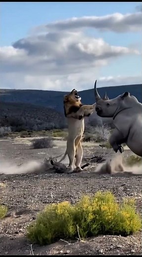 Rhino Launches Lion Into the Air With Its Horn! Unbelievable Wildlife Moment #animals #wildlife