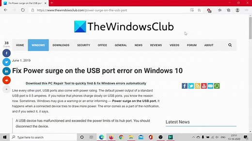 Power surge on the USB port error on Windows 11