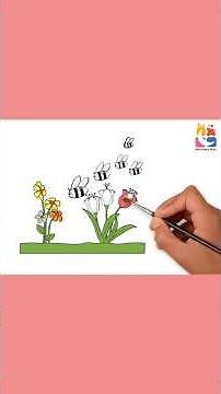 Easy Spring Drawing: How to Draw a Garden with Flowers & Bees 🐝