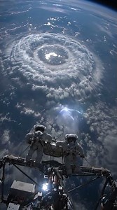 The ultimate office view! 🚀 Astronauts brave a spacewalk with Earth's fury below: #spacewalk #ai