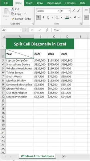 How to Split Cell Diagonally in Excel #excel #spreadsheets #exceltutorial #exceltricks #excelformula
