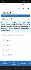 The dimensional formula of force is:(1) M¹L¹T¹ M¹L¹T⁻² M⁰L¹T⁻... | Filo