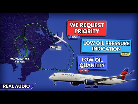 Delta Airbus A350 requests priority. Engine problem after takeoff from Tokyo. Real ATC