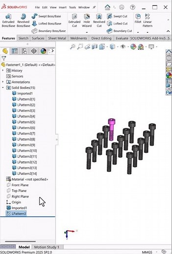 Linear Pattern Bodies in SolidWorks | Multi-Body Pattern Tutorial | #shorts