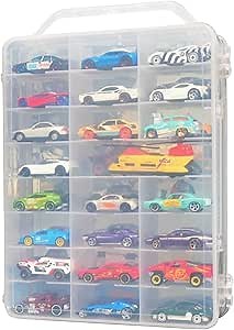 Portable Transparent Double Sided Storage Case - 48 Compartments for Toy Cars, Matchbox Cars, 1:64 Scale Model Cars, with Handle (Case Only)