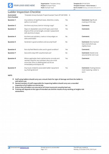 Free Ladder Inspection Checklist - Better than excel and word (use it now)