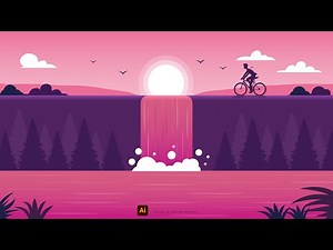 Landscape beautiful scenery | Adobe illustrator | Tutorial step by step | Digital vector Speed art