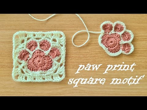 paw square motif かぎ針編み 肉球コースターを四角モチーフに！