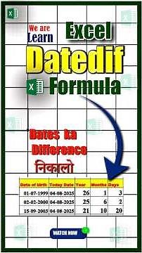 DATEDIF Function in Excel Explained | Calculate Age & Date Difference Easily | Step-by-Step Guide