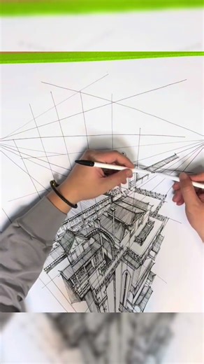 Two-Hand Fountain Pen Drawing | A Waterfall Like the Milky Way Falling from the Sky