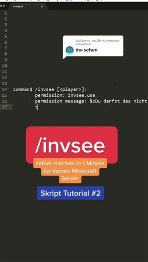 Minecraft Server Skript Tutorial: /invsee selber machen in 1 Minute