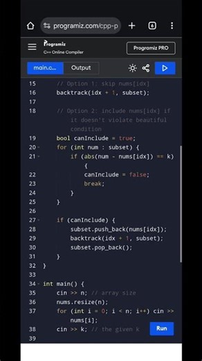 C++ Beautiful Subsets of Array | Count Non-Empty Subsets Without k Difference