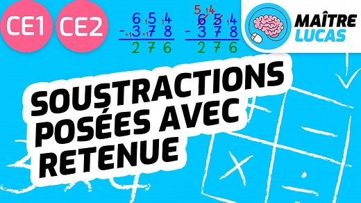 Soustractions posées avec retenue - Maths CE1 - CE2 - Cycle 2