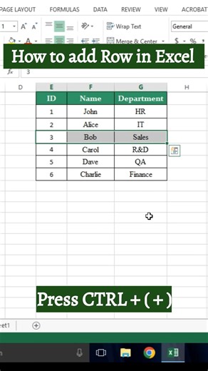 How to add Rows in Excel || Insert rows in Excel || tips and tricks #excel #shorts #exceltips