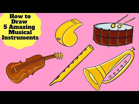 How to Draw 5 Amazing Music Instruments Step by step