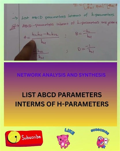list ABCD parameters interms of H-parameters