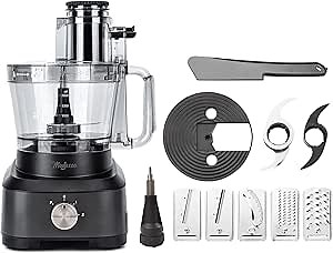 14-Cup French-Fry-Cutter Large Food-Processor - Large Feed Chute, Grey Color, Cheese Shredding, Meat Chopping, Shredding and Slicing, Mixing and Doughing, for Home Use