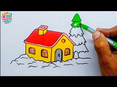 Easy House Drawing for Kids | How to Draw and Color House with Tree | Kids Creative World