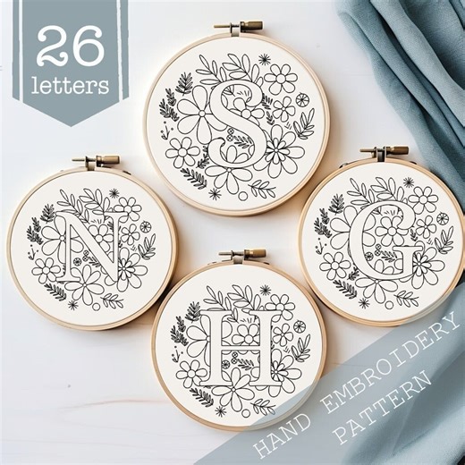 Floral Alphabet Embroidery Pattern: Letter Monogram, Initials Sampler (PDF Digital File) - Etsy