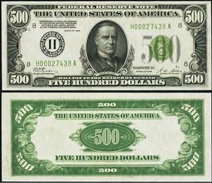 Values of 1934A $500 Federal Reserve Notes - Old Money Prices