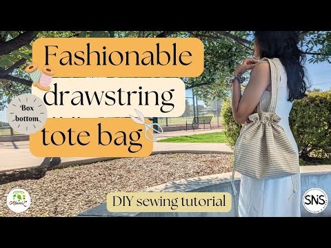 How to make a DIY drawstring tote bag with a box bottom | Drawstring tote bag sewing tutorial