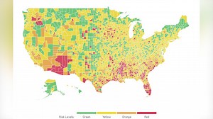 Color-coded interactive map illustrates COVID-19 risk level by county in US