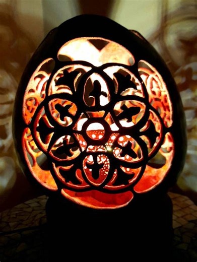 Handmade Carved Gourd Lamp, Orange Design, Boho Home Decor - Etsy