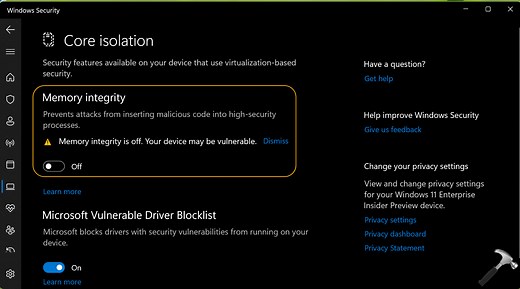 Fix: Can't turn on Memory Integrity in Windows 11