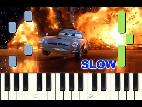 SLOW piano tutorial "FINN McMISSILE" Theme from CARS 2, Pixar, Disney, with free sheet music (pdf)