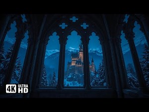 4K Harry potter Winter Window view | Christmas Hogwarts Castle Snow Ambience, Fake window Projector