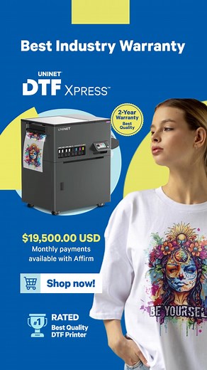 Unmatched Performance. Unbeatable Warranty.​ The UNINET DTF Xpress™ delivers industrial-grade quality with precision, color depth, and reliability you can trust.​ Backed by a 2-Year Warranty, it’s built for non-stop production and premium results.​ 💰 $19,500 USD | Free Shipping | Best Quality DTF Printer | Uninet IColor White Toner, DTF, and Label Printing