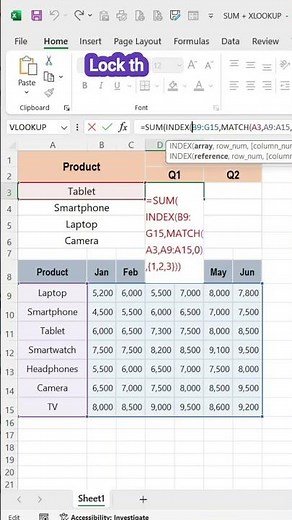 Sum multiple columns with Index Match function in excel #exceltips #shorts #exceltutorial