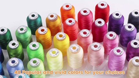 New brothread 40 Colors Compatible with Brother Polyester Embroidery Machine Thread Kit 500M (550Y) Each Spool Compatible with Brother Babylock Janome Singer Pfaff Bernina Embroidery & Sewing Machine