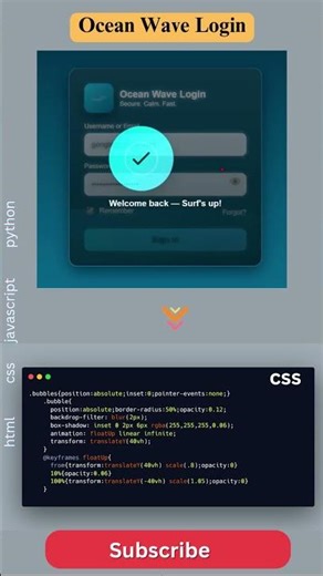 Ocean Wave 🌊 Login Form UI | HTML CSS JavaScript #LoginUI #WebDesign #CodingShorts