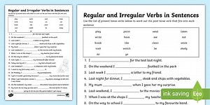 Regular and Irregular Verbs in Sentences Worksheet