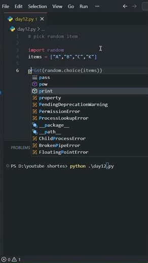 Pick random item in Python 🎯 #shorts #everydaypython